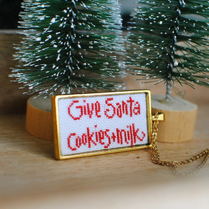 Κεντητό μενταγιόν Cookies & Milk for Santa - κεντητά, ορείχαλκος, χριστουγεννιάτικα δώρα, μενταγιόν - 3