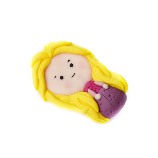 Rapunzel | Χειροποίητη καρφίτσα πριγκίπισσα από πολυμερικό πηλό (4,5εκ.) - ορείχαλκος, πηλός