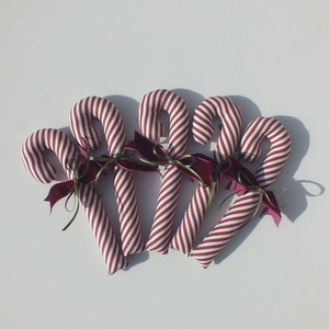 Σετ 5 υφασμάτινα μπαστουνάκια - μπορντό - ύφασμα, χειροποίητα, χριστουγεννιάτικα δώρα, candy, στολίδια - 2