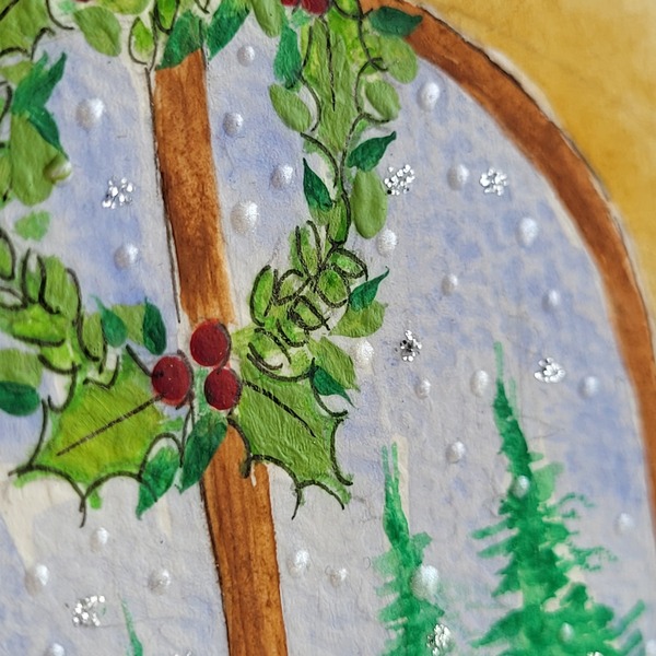 Χριστουγεννιάτικη κάρτα ζωγραφισμένη στο χέρι - παράθυρο - ζωγραφισμένα στο χέρι, χαρτί, ευχετήριες κάρτες - 3