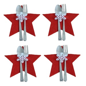 Σετ 4 Θηκες για μαχαιροπηρουνα - Χριστουγεννιατικο δεντρο- απο κοκκινη τσοχα - αστέρι, χριστουγεννιάτικα δώρα, είδη κουζίνας, μαλλί felt, δέντρο - 3