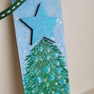 Σελιδοδείκτης ξύλινος 15 * 5 cm ζωγραφισμένος στο χέρι αστεράκι μπλε - ξύλο, αστέρι, στολίδια - 2