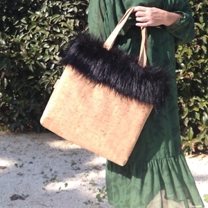Γυναικεία τσάντα ώμου με γούνα και φελλό. Anifantou - ώμου, μεγάλες, all day, φελλός, tote - 4