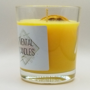 Κερί αρωματικό 200γρμ κίτρινου χρώματος με άρωμα πορτοκάλι σε γυάλινο ποτήρι 9εκΧ8εk - αρωματικά κεριά - 5