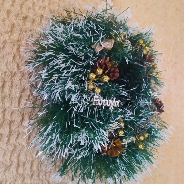 Χριστουγεννιάτικο στεφάνι χειροποίητο 30 cm - ξύλο, στεφάνια, διακοσμητικά, κουκουνάρι - 4