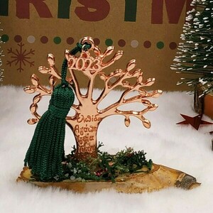 Γούρι 2023 - Μεταλλικό δέντρο ζωής με ευχές (ροζ χρυσό) - πράσινη φούντα και βρύα - ξύλο, μέταλλο, διακοσμητικά, χριστουγεννιάτικα δώρα, δέντρο - 2