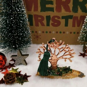 Γούρι 2023 - Μεταλλικό δέντρο ζωής με ευχές (ροζ χρυσό) - πράσινη φούντα και βρύα - ξύλο, μέταλλο, διακοσμητικά, χριστουγεννιάτικα δώρα, δέντρο - 4