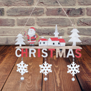 Γουρι 2024 , Ξυλινο Χριστουγεννιατικο κρεμαστο διακοσμητικο τοιχου -το Χωριο του Αη Βασιλη-- - ξύλο, σπίτι, χριστουγεννιάτικα δώρα, άγιος βασίλης, γούρια - 3