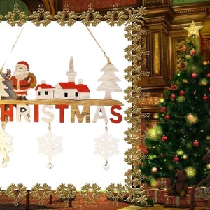 Γουρι 2024 , Ξυλινο Χριστουγεννιατικο κρεμαστο διακοσμητικο τοιχου -το Χωριο του Αη Βασιλη-- - ξύλο, σπίτι, χριστουγεννιάτικα δώρα, άγιος βασίλης, γούρια - 2