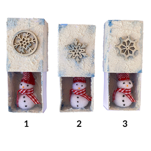 Χειροποίητο Χριστουγεννιάτικο διακοσμητικό Χιονονιφάδα και χιονάνθρωπος σε σπιρτόκουτο 5.3x3.5x1.7εκ - χαρτί, διακοσμητικά, χιονονιφάδα, χιονάνθρωπος, χριστουγεννιάτικα δώρα