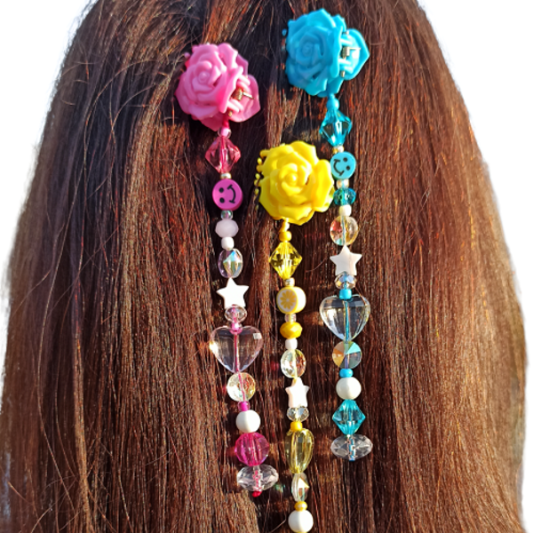 Κοκαλάκια μαλλιών τριαντάφυλλο με κρεμαστό σχέδιο - πλαστικό, hair clips