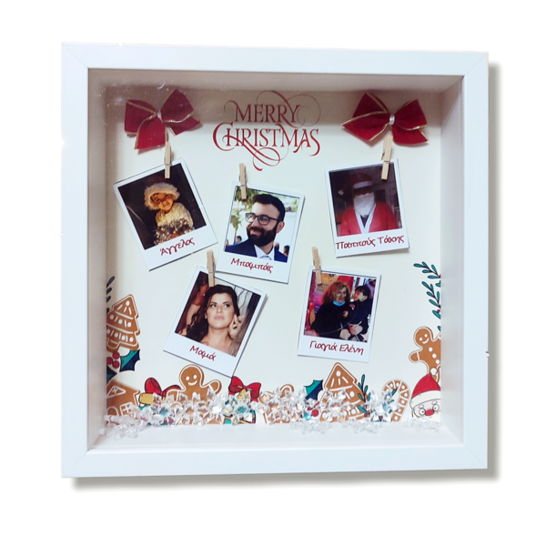 Καδρακι Χριστουγεννιάτικο 27x27x6cm για στολίδι στο σπίτι σας η για δώρο σε ρεβεγιόν, προσωποποιημένο με ευχές,ονοματα και φωτογραφίες οικογένειας - ξύλο, σπίτι, γιαγιά, διακοσμητικά, προσωποποιημένα