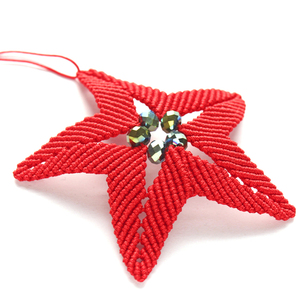 Μακραμέ Χριστουγεννιάτικο στολίδι κόκκινο αστέρι - νήμα, αστέρι, στολίδια - 2