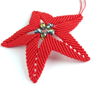 Μακραμέ Χριστουγεννιάτικο στολίδι κόκκινο αστέρι - νήμα, αστέρι, στολίδια - 3