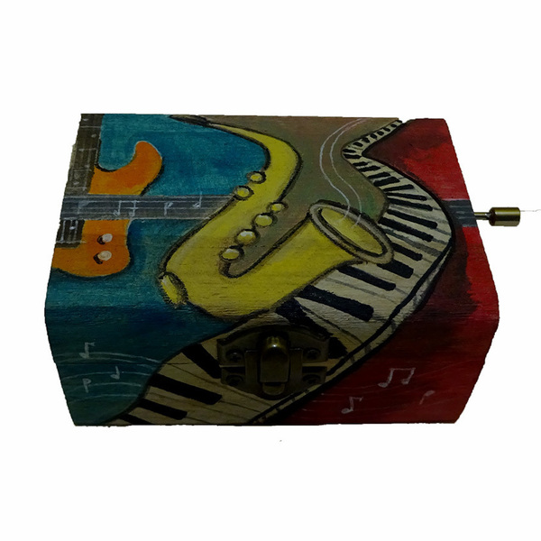Μουσικό κουτί λατέρνα , ζωγραφισμένο *ΔΙΑΣΤΑΣΕΙΣ 11cm x 8cm x 6cm ύψος. - ξύλο, διακοσμητικά - 3