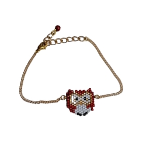 Βραχιόλι αλυσίδα, κουκουβάγια Miyuki - κόκκινη - charms, χάντρες, ατσάλι, χεριού, αυξομειούμενα