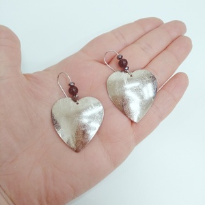 Μεταλλικά Σκουλαρίκια Καρδιά - καρδιά, χάντρες, κρεμαστά, γάντζος, zamak - 2