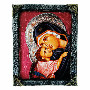 Παναγία Γλυκοφιλούσα Χειροποίητη Εικόνα Σε Ξύλο 17x22cm - πίνακες & κάδρα, πίνακες ζωγραφικής, εικόνες αγίων