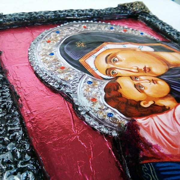 Παναγία Γλυκοφιλούσα Χειροποίητη Εικόνα Σε Ξύλο 17x22cm - πίνακες & κάδρα, πίνακες ζωγραφικής, εικόνες αγίων - 3
