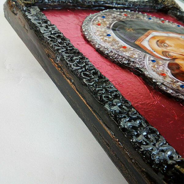 Παναγία Γλυκοφιλούσα Χειροποίητη Εικόνα Σε Ξύλο 17x22cm - πίνακες & κάδρα, πίνακες ζωγραφικής, εικόνες αγίων - 4