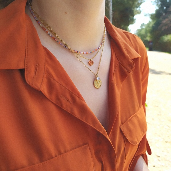 Cosmic medallion necklace| φλουρί - μενταγιόν με ζιργκόν - επιχρυσωμένα, ατσάλι, ζιργκόν, φλουριά, μενταγιόν - 4