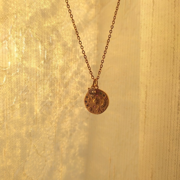 Cosmic medallion necklace| φλουρί - μενταγιόν με ζιργκόν - επιχρυσωμένα, ατσάλι, ζιργκόν, φλουριά, μενταγιόν - 5