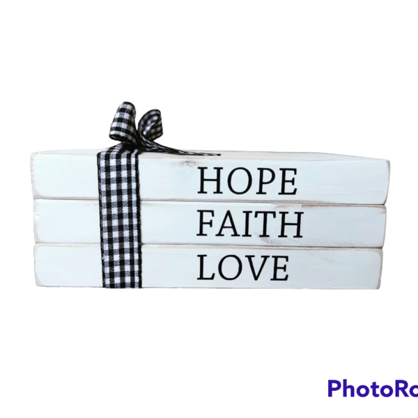Ξύλινα διακοσμητικά βιβλία HOPE,FAITH,LOVE. - ξύλο, διακοσμητικά