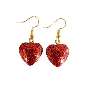 Σκουλαρίκια με κόκκινη καρδιά από υγρό γυαλί - γυαλί, καρδιά, κρεμαστά, αγ. βαλεντίνου, δώρα για γυναίκες