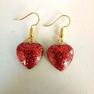 Σκουλαρίκια με κόκκινη καρδιά από υγρό γυαλί - γυαλί, καρδιά, κρεμαστά, αγ. βαλεντίνου, δώρα για γυναίκες - 2