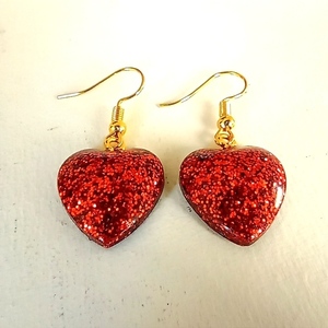 Σκουλαρίκια με κόκκινη καρδιά από υγρό γυαλί - γυαλί, καρδιά, κρεμαστά, αγ. βαλεντίνου, δώρα για γυναίκες - 3