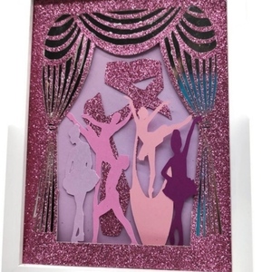 Φωτιζόμενο 3D κάδρο (shadow box) ροζ μπαλαρίνες - χαρτί, διακοσμητικά, κορνίζες - 3