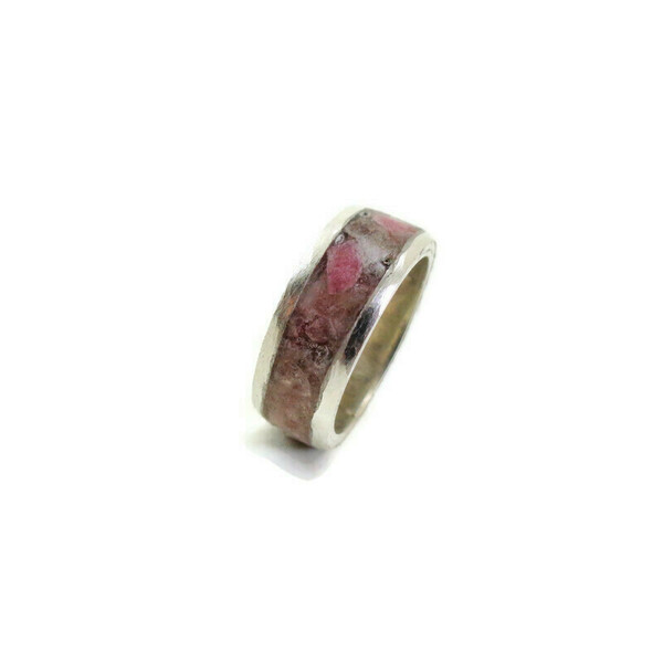 Ασημένιο Δαχτυλίδι Με inlay ροδονίτη - ασήμι, ημιπολύτιμες πέτρες, σταθερά, για γάμο, μεγάλα