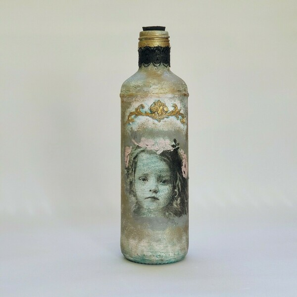Γυάλινο διακοσμητικό μπουκάλι "Little Miss" - γυαλί, σπίτι, διακοσμητικά μπουκάλια