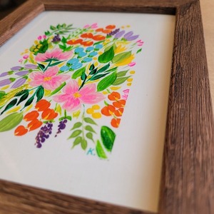 Πίνακας ζωγραφικής λουλούδια με ξύλινη κορνίζα - ξύλο, πίνακες & κάδρα, κορνίζες - 2