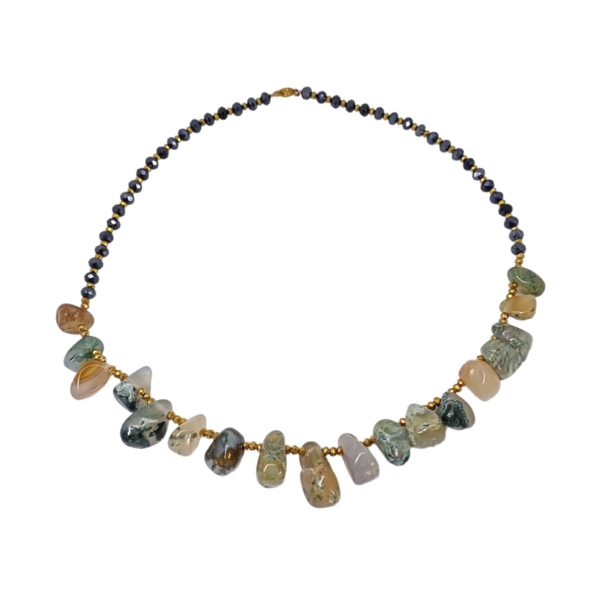 Κολιέ γυναικείο με με φυσικές πέτρες αχάτη και κρύσταλλα - ημιπολύτιμες πέτρες, επιχρυσωμένα, χάντρες - 2