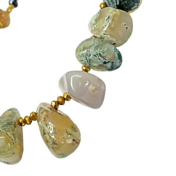 Κολιέ γυναικείο με με φυσικές πέτρες αχάτη και κρύσταλλα - ημιπολύτιμες πέτρες, επιχρυσωμένα, χάντρες - 5