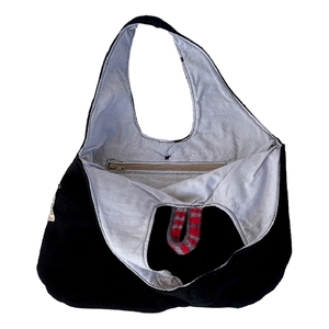 Χειροποίητη υφασμάτινη τσάντα χειρός από μαύρο μάλλινο ύφασμα - μαλλί, ύφασμα, χειροποίητα, χειρός, φθηνές - 4