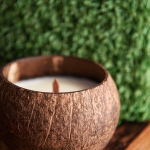 Κερί Σόγιας με ξύλινο φυτίλι σε φυσικό κέλυφος καρύδας και με άρωμα λάιμ - αρωματικά κεριά, κεριά, κεριά & κηροπήγια, vegan κεριά - 2