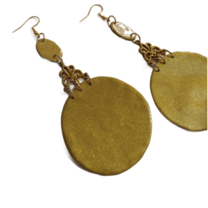 Gold luxury earrings - πηλός, ατσάλι, κρεμαστά, μεγάλα, γάντζος - 2