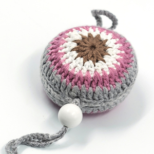 Χειροποίητο πλεκτό μάτι σε γκρι/ροζ χρώμα ύψους 26 εκ. - crochet, amigurumi, δώρα για μωρά, φυλαχτά, πλεκτό ματάκι - 2