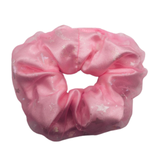 Ροζ scrunchie με ροζ τούλι - ύφασμα, λαστιχάκια μαλλιών