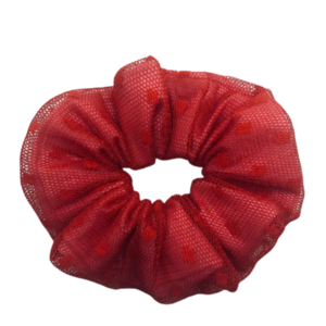 Φούξια Scrunchie με κόκκινο τούλι - ύφασμα, χειροποίητα, λαστιχάκια μαλλιών