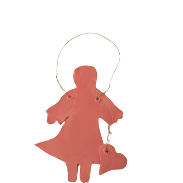 Ροζ μπομπονιέρα κοριτσάκι χειροποίητη από πηλό για βάπτιση πλ. 7 εκ. x ύψος 11 εκ. x πάχος 3χιλ. - βάπτισης