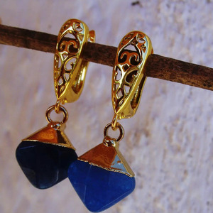 "Blue lagoon "earrings - ημιπολύτιμες πέτρες, επιχρυσωμένα, μικρά, ατσάλι, κρεμαστά