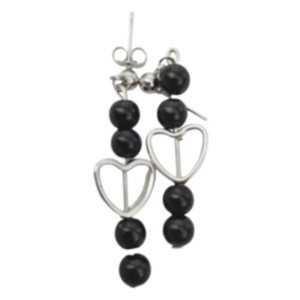 "black silver hearts" καρφωτά σκουλαρίκια - ασήμι, καρδιά, πέρλες, καρφάκι