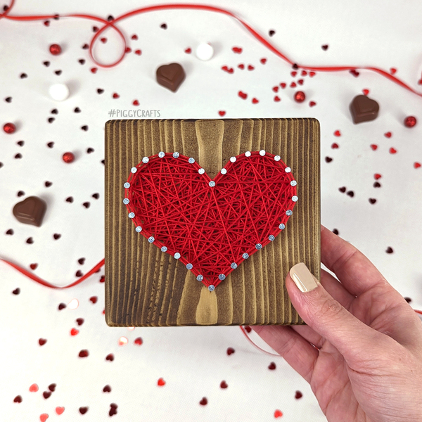 Ξύλινο διακοσμητικό με καρφιά & κλωστές "Καρδούλα" (11x11cm) - ξύλο, καρδιά, διακοσμητικά, ξύλινα διακοσμητικά - 4