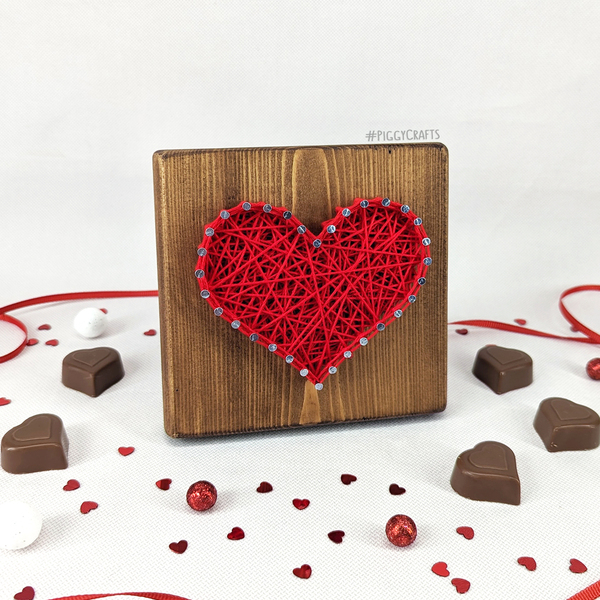 Ξύλινο διακοσμητικό με καρφιά & κλωστές "Καρδούλα" (11x11cm) - ξύλο, καρδιά, διακοσμητικά, ξύλινα διακοσμητικά - 5