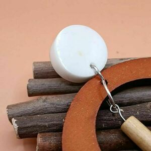 Wooden Collection - Boho σκουλαρίκι με ξύλινο κρίκο και καρφωτό στοιχείο από υγρό γυαλί 8 εκ. - καφέ/λευκό - ξύλο, γυαλί, κρίκοι, boho, μεγάλα - 2
