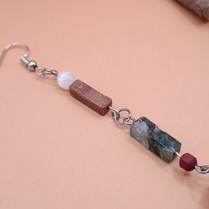 Wooden Collection - Boho κρεμαστό σκουλαρίκι από υγρό γυαλί και ημιπολύτιμες χάντρες 10 εκ. - multicolour - ημιπολύτιμες πέτρες, γυαλί, μακριά, boho, κρεμαστά - 2