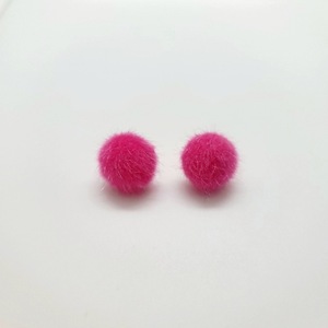 Σκουλαρίκια ατσάλινα με γούνα ροζ - 12mm - καρφωτά, μικρά, ατσάλι, φθηνά